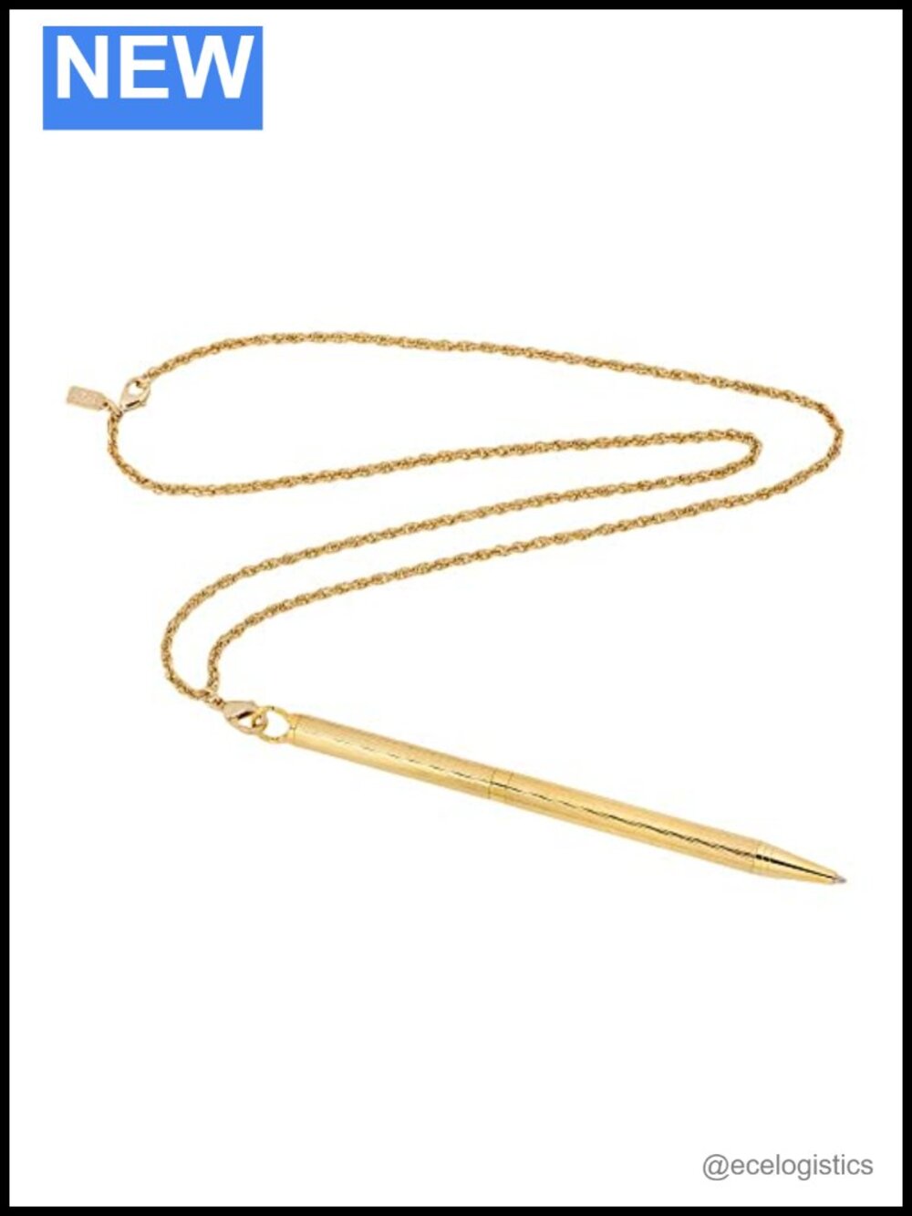 14K Gold-Dipped Textured Ballpoint Pen Pendant Necklace 28-Inch Chain